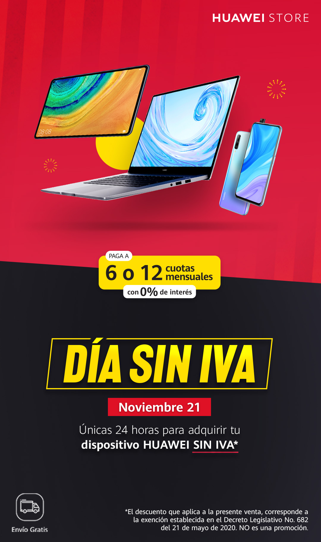 Huawei anuncia su participación en el tercer Día sin IVA en Colombia. Desde las 0:00 hasta las 11:30 PM del 21 de noviembre.