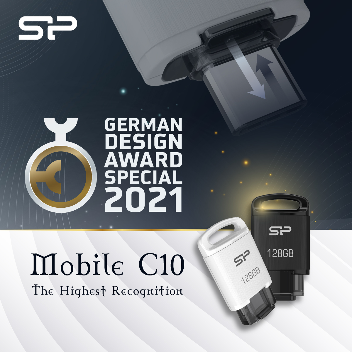 Silicon Power (SP) ha sido premiado con el German Design Award gracias a su memoria USB con cubierta retráctil, la Mobile C10.