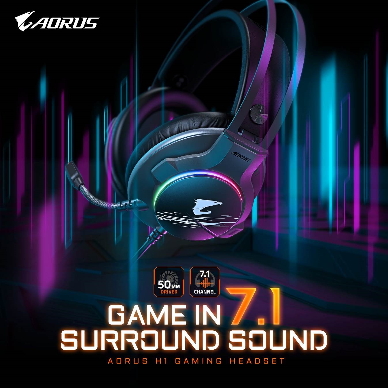 GIGABYTE anunció el nuevo auricular para juegos - AORUS H1. AORUS H1 adopta drivers de 50mm y construye un sonido envolvente virtual 7.1