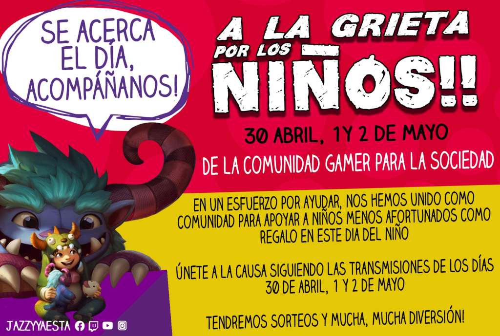 Del 30 de abril al 2 de mayo se celebrará el evento A la Grieta por los Niños, en el cual varios streamers y pro players de Teamfight Tactics