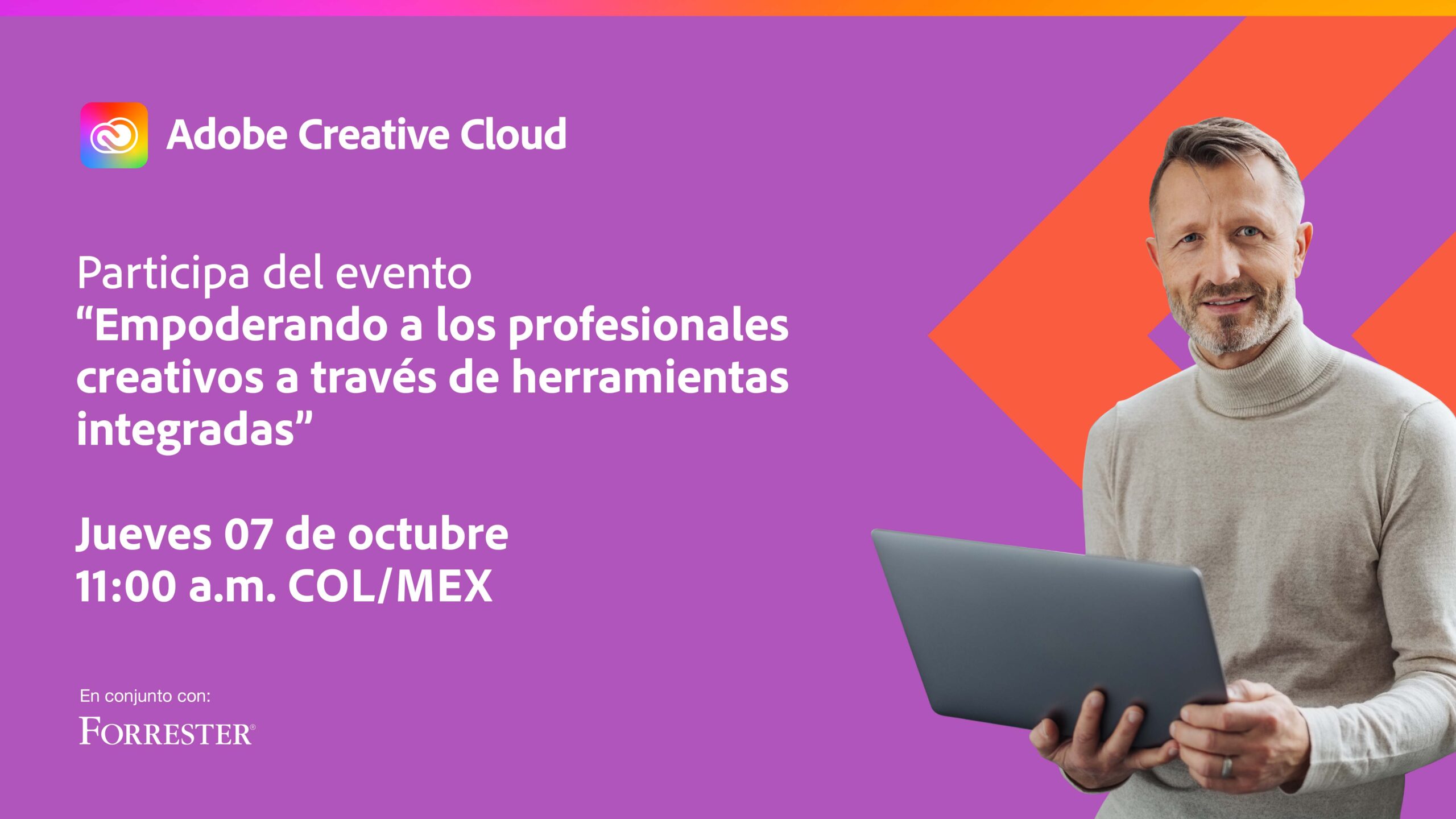 Con un panel de expertos, conformado por Joana de Quintanilha, VP y analista principal de Forrester; Beatriz Perdomo, directora de mercadeo de Adobe para Latinoamérica y Juan Pablo Forero, director creativo de Contenidos El Rey, se llevará a cabo el próximo 07 de octubre, a las 11:00 a.m. (COL-MEX-PAN-ECU-PER) 1:00 p.m. (ARG-CHI)  10:00 a.m. (CRC-SV-HON-GUA) el evento virtual "Empoderando a los profesionales creativos a través de herramientas integradas", organizado por Adobe.