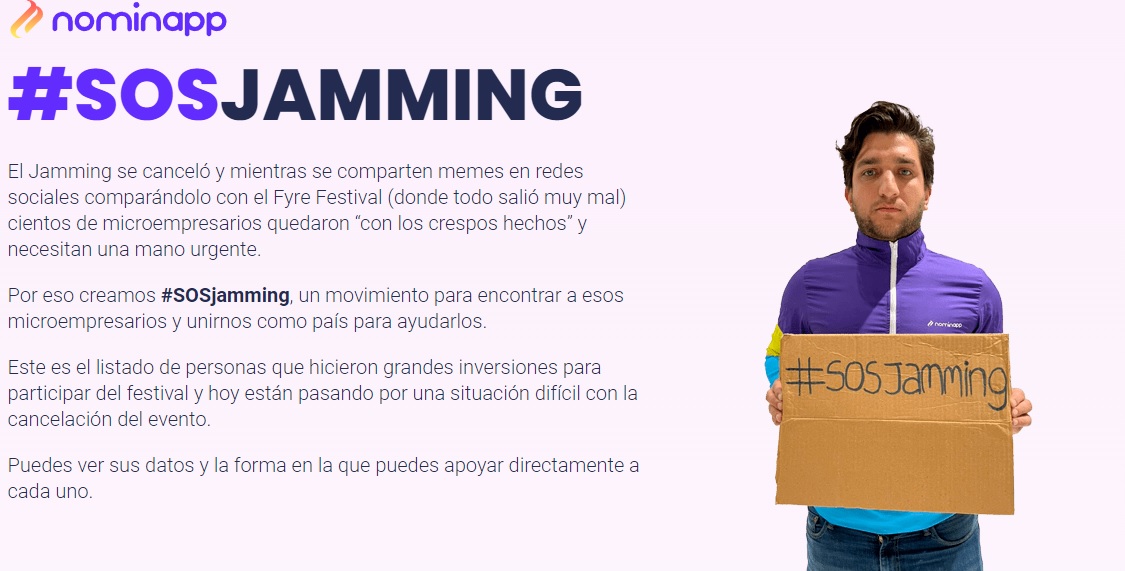 #SOSjamming la campaña de Nominapp para ayudar a los afectados por el festival
