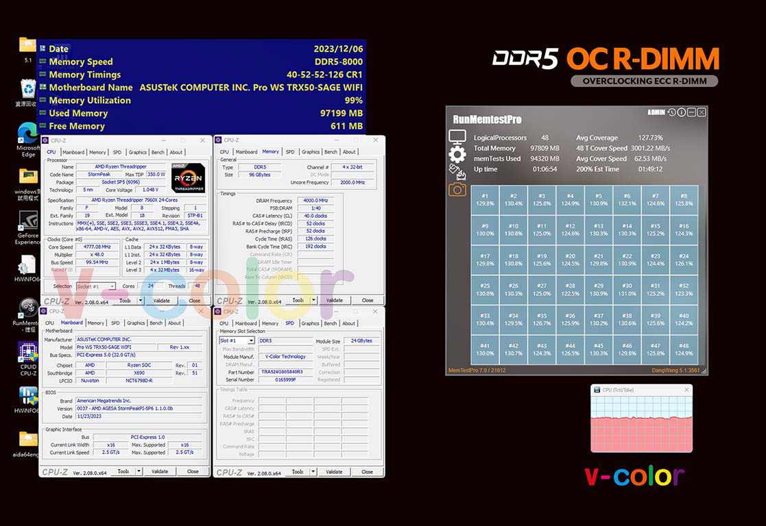 V-COLOR logra record de Overclocking DDR5 R-DIMM 96GB