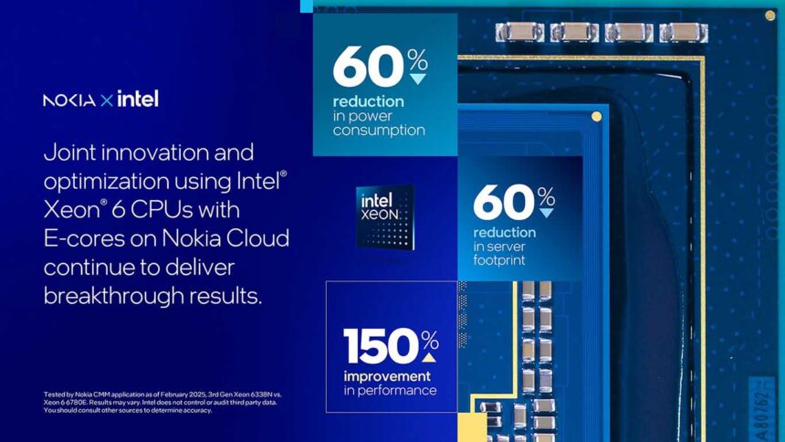 Intel Xeon 6 reduce consumo energético de Nokia Core Networks