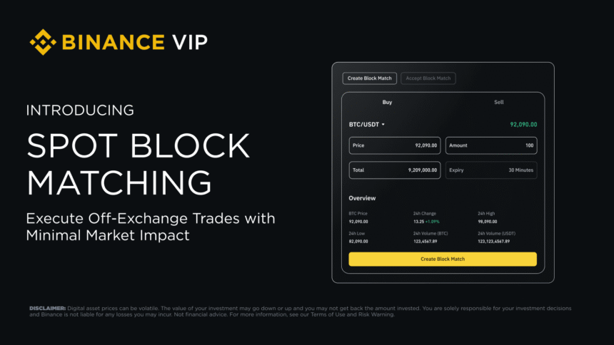 Binance presenta Binance Spot Block Matching