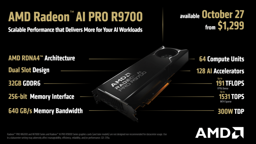 AMD Radeon AI PRO R9700 estará disponible el 27 de octubre
